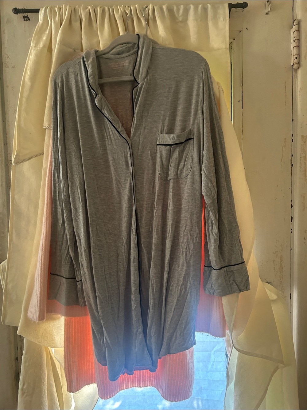 Victoria's Secret Gray Pajama Top with Black Trim